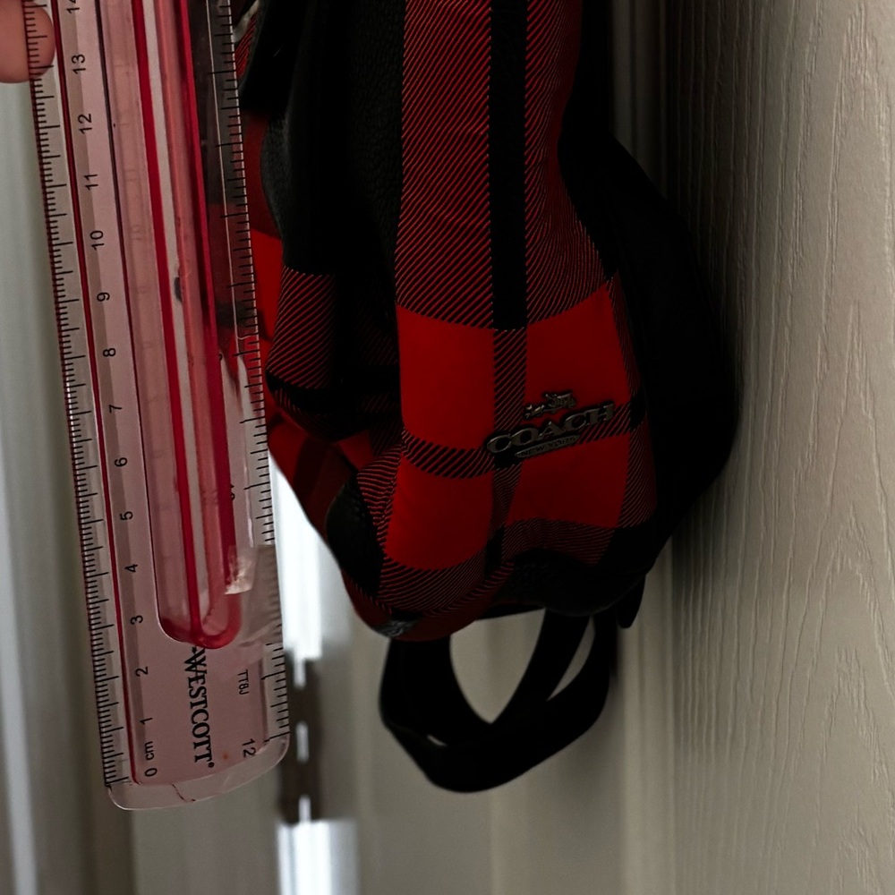 Coach Red and Black Plaid Backpack! UEC. Pockets on the front. - Picture 6 of 13